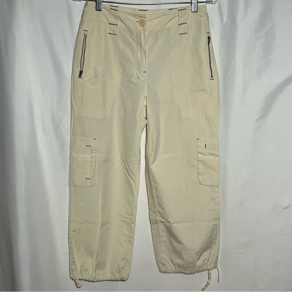 J Jill Cotton Cargo Pants Cream Off White Womens 2 Drawstring Ankle